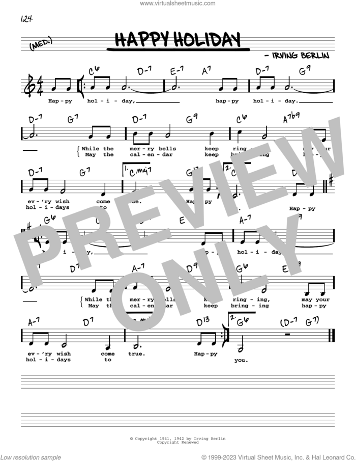 Happy Holiday (Low Voice) sheet music for voice and other instruments (low voice) by Irving Berlin, intermediate skill level