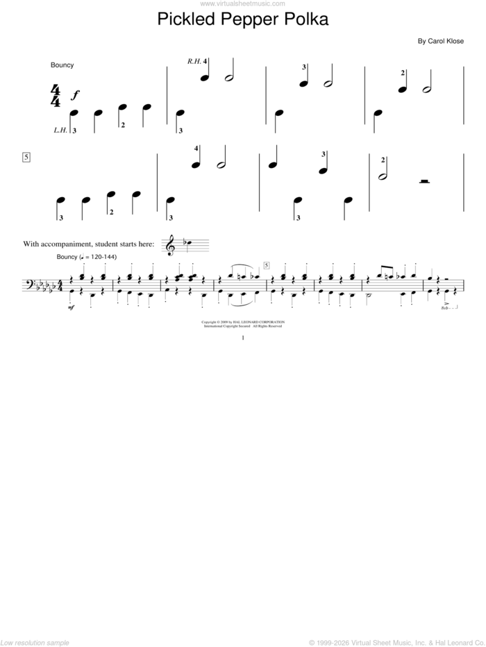 Pickled Pepper Polka (Piano Duet) sheet music for piano solo (elementary) by Carol Klose and Miscellaneous, beginner piano (elementary)