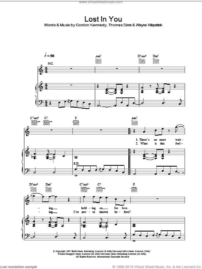 Lost In You sheet music for voice, piano or guitar by Westlife, intermediate skill level