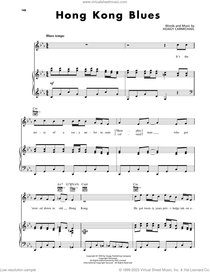 Hong Kong Blues sheet music for voice, piano or guitar by Hoagy Carmichael, intermediate skill level