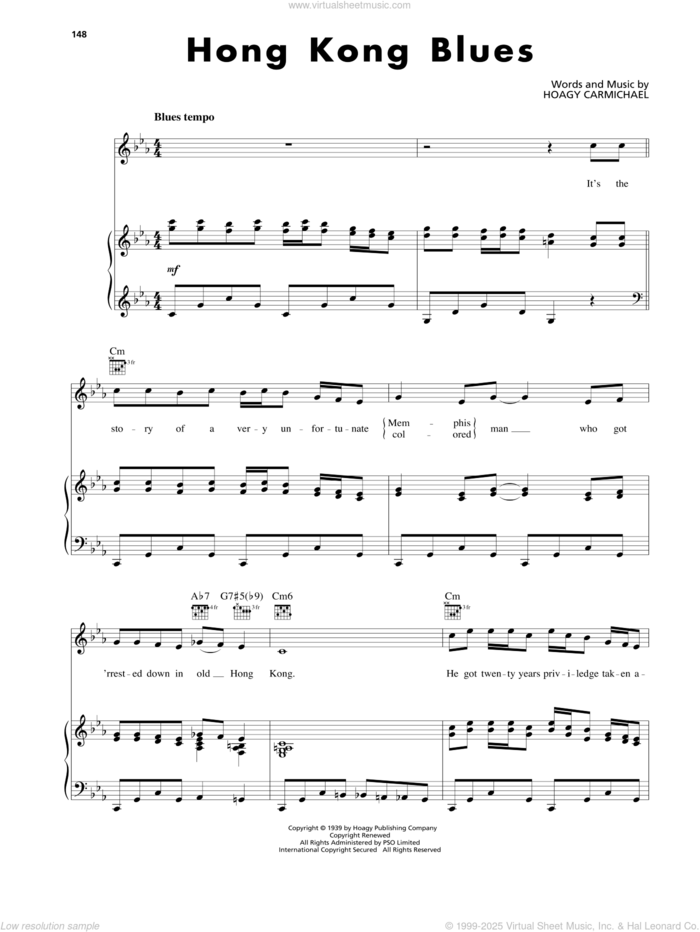 Hong Kong Blues sheet music for voice, piano or guitar by Hoagy Carmichael, intermediate skill level