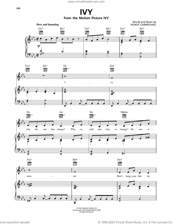 Ivy sheet music for voice, piano or guitar by Hoagy Carmichael, intermediate skill level