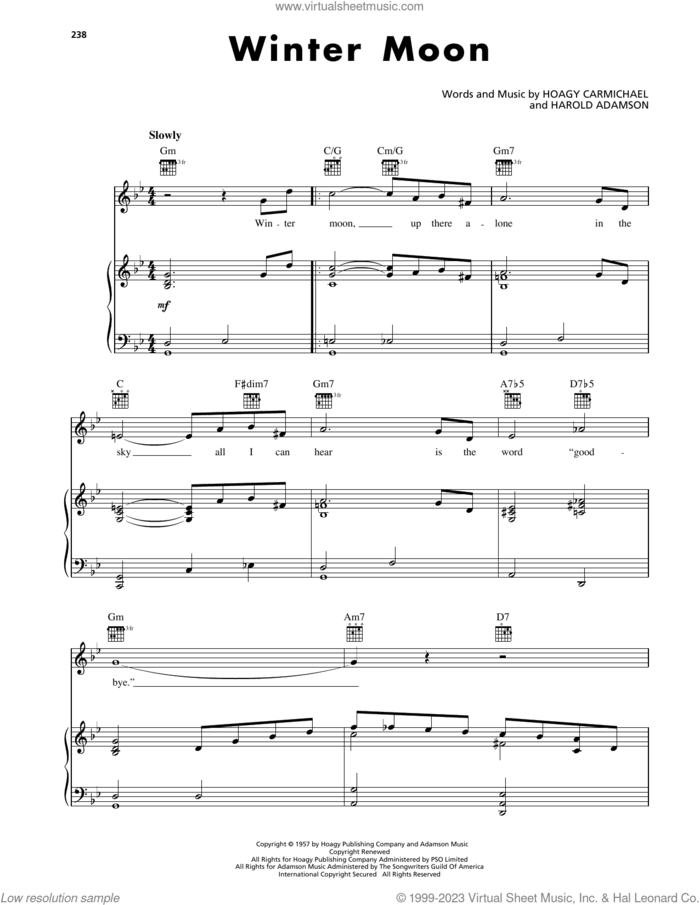 Winter Moon sheet music for voice, piano or guitar by Hoagy Carmichael and Harold Adamson, intermediate skill level