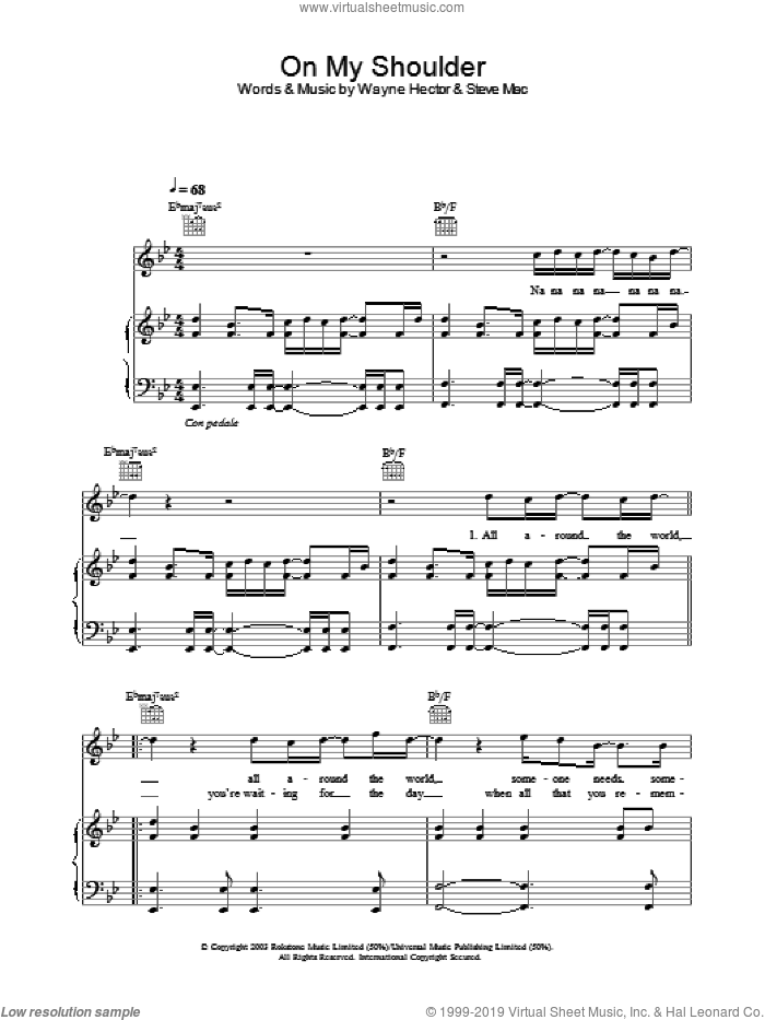 On My Shoulder sheet music for voice, piano or guitar by Westlife, intermediate skill level
