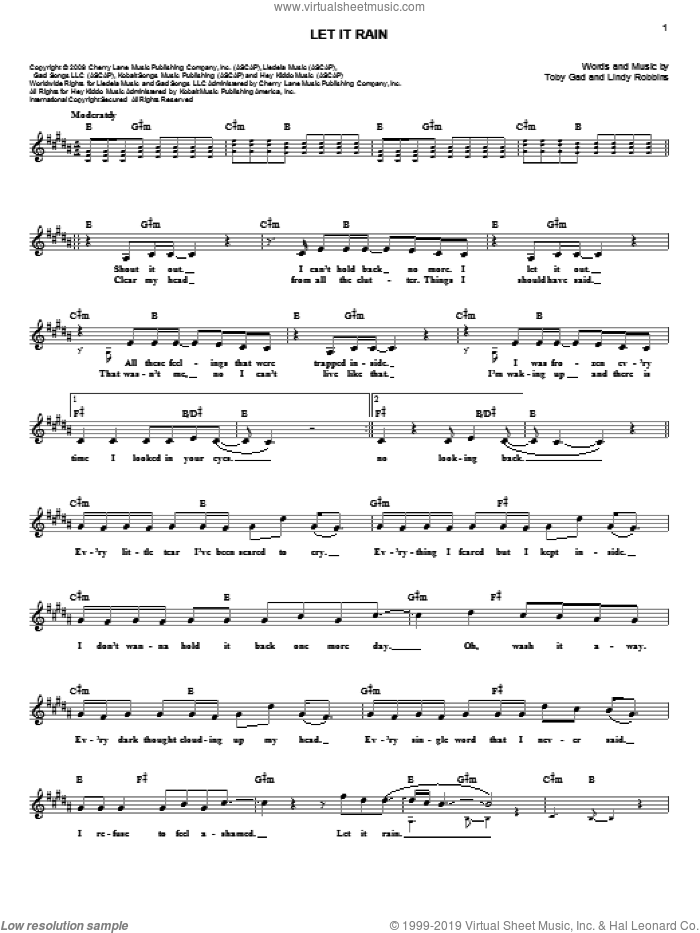 Let It Rain sheet music for voice and other instruments (fake book) by Toby Gad, Jordin Sparks and Lindy Robbins, intermediate skill level