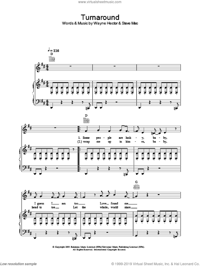 Turnaround sheet music for voice, piano or guitar by Westlife, intermediate skill level
