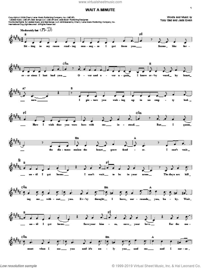 Wait A Minute sheet music for voice and other instruments (fake book) by Toby Gad and Jade Ewen, intermediate skill level