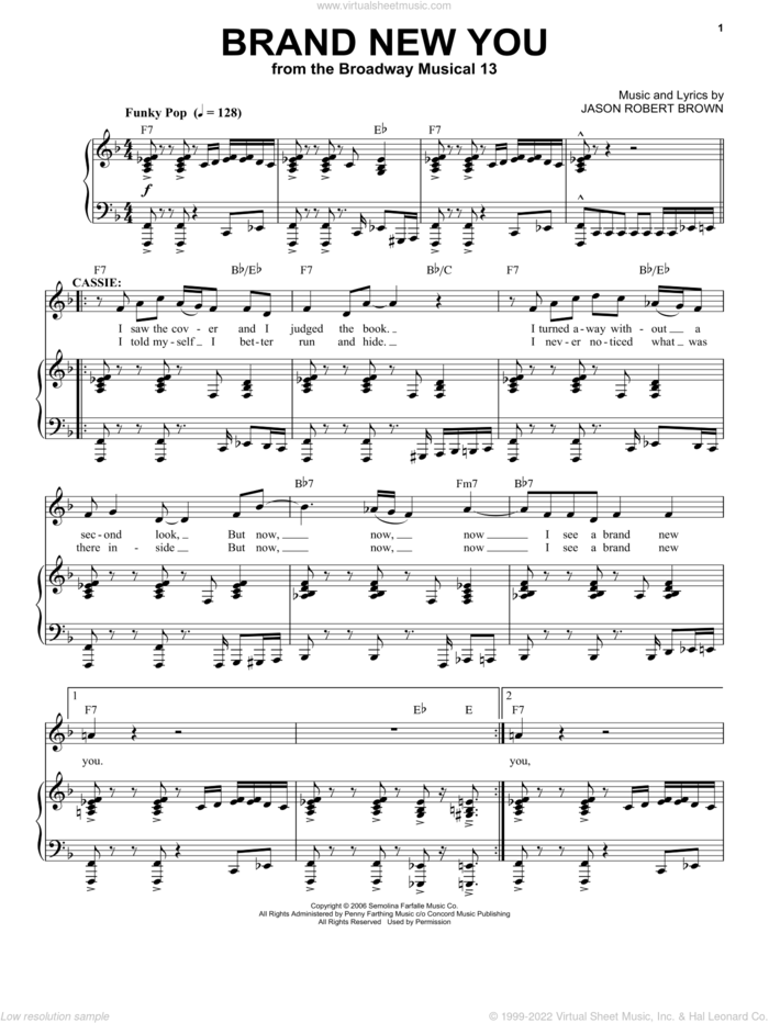 Brand New You (from 13: The Musical) sheet music for voice and piano by Jason Robert Brown and 13: The Musical, intermediate skill level