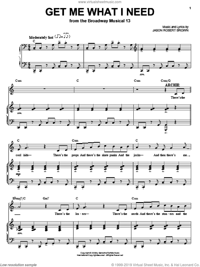 Get Me What I Need (from 13: The Musical) sheet music for voice and piano by Jason Robert Brown and 13: The Musical, intermediate skill level
