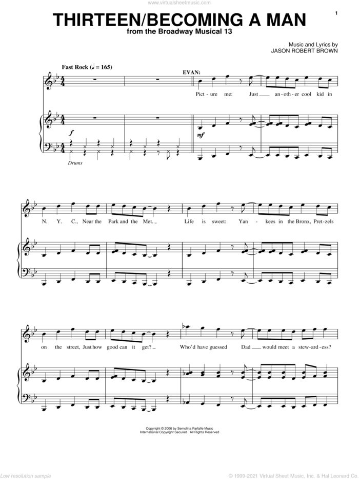 Thirteen / Becoming A Man (from 13: The Musical) sheet music for voice and piano by Jason Robert Brown and 13: The Musical, intermediate skill level