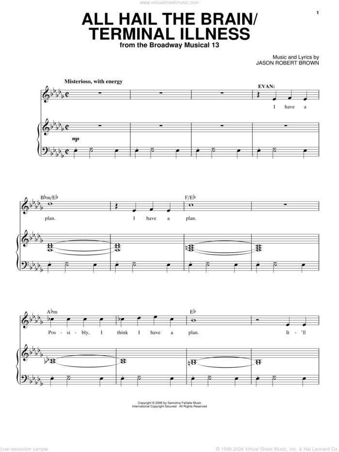 All Hail The Brain / Terminal Illness (from 13: The Musical) sheet music for voice and piano by Jason Robert Brown and 13: The Musical, intermediate skill level