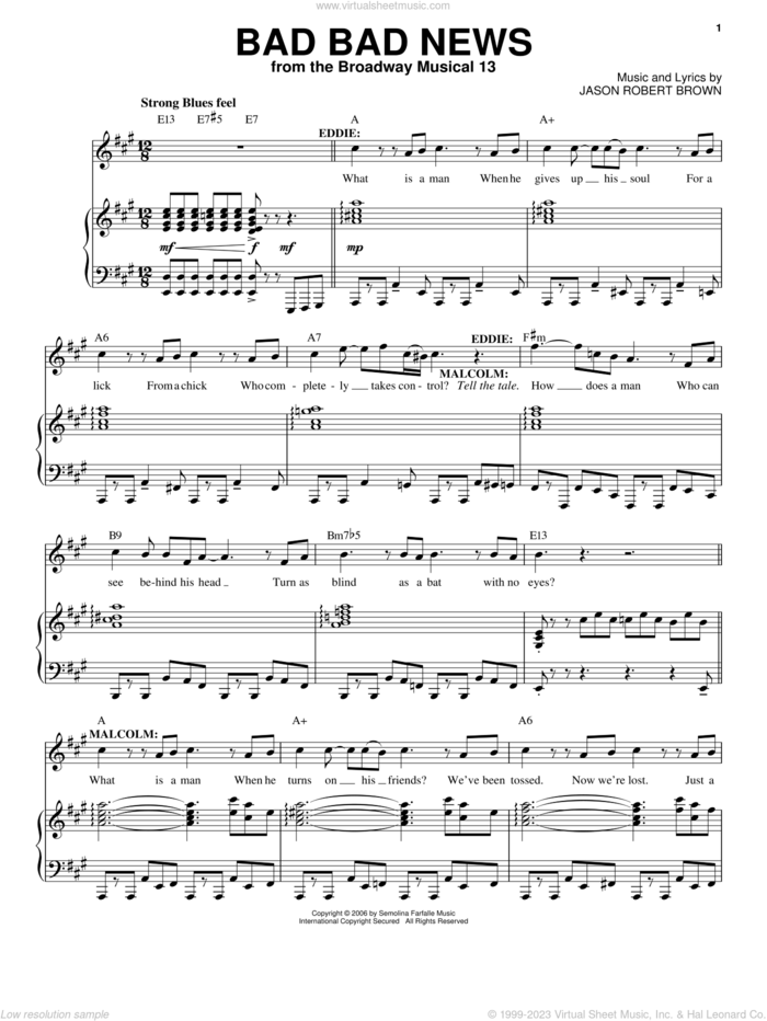 Bad Bad News (from 13: The Musical) sheet music for voice and piano by Jason Robert Brown and 13: The Musical, intermediate skill level