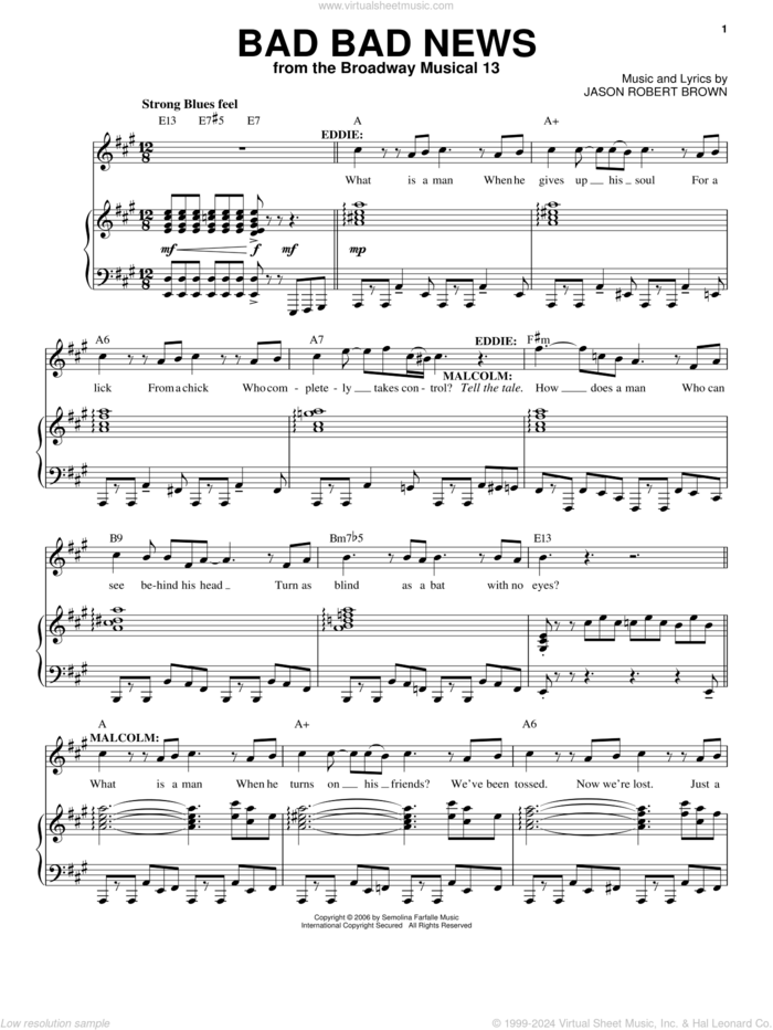 Bad Bad News (from 13: The Musical) sheet music for voice and piano by Jason Robert Brown and 13: The Musical, intermediate skill level