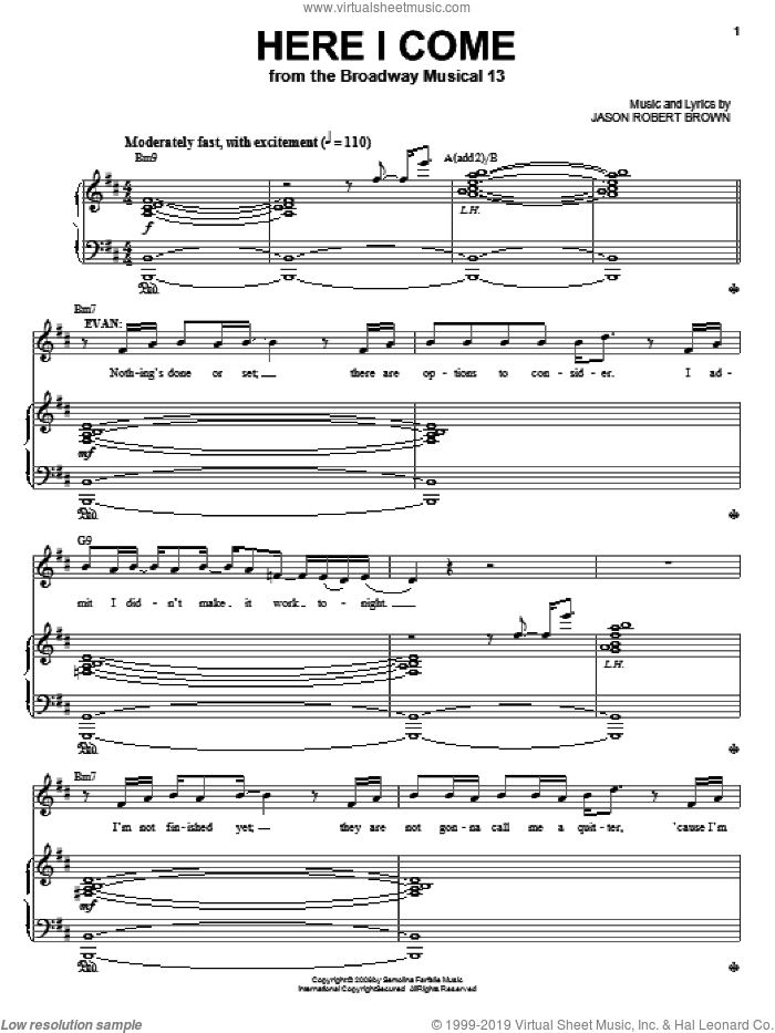 Here I Come (from 13: The Musical) sheet music for voice and piano by Jason Robert Brown and 13: The Musical, intermediate skill level