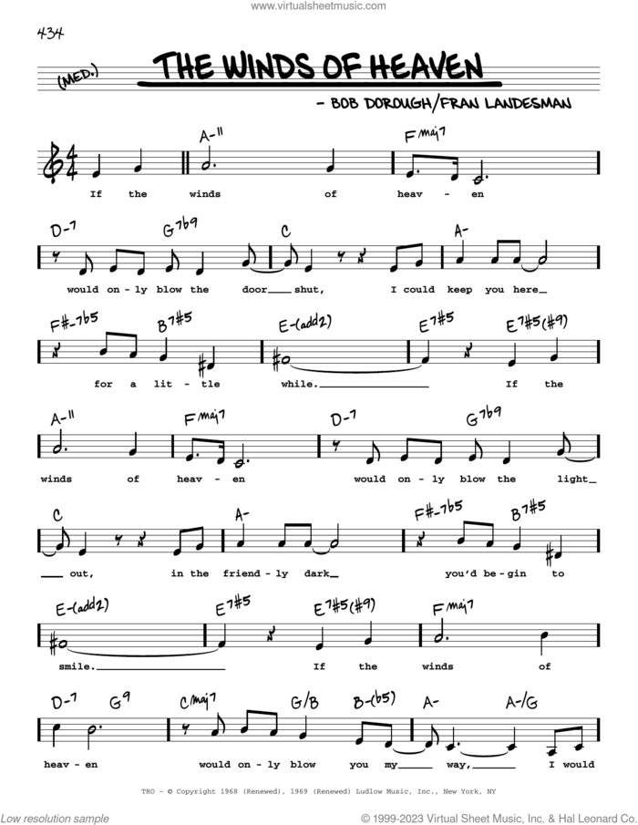 The Winds Of Heaven (Low Voice) sheet music for voice and other instruments (low voice) by Bob Dorough and Fran Landesman, intermediate skill level