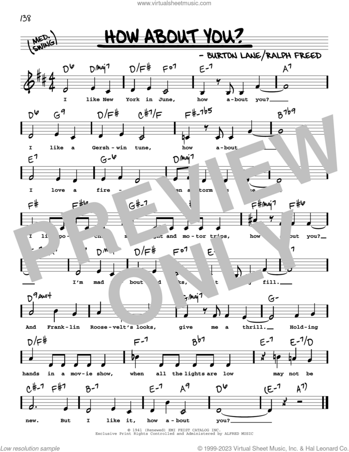 How About You? (Low Voice) sheet music for voice and other instruments (low voice) by Burton Lane and Ralph Freed, intermediate skill level