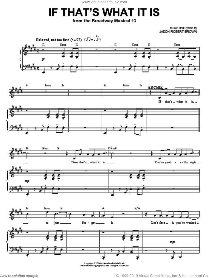 If That's What It Is (from 13: The Musical) sheet music for voice and piano by Jason Robert Brown and 13: The Musical, intermediate skill level