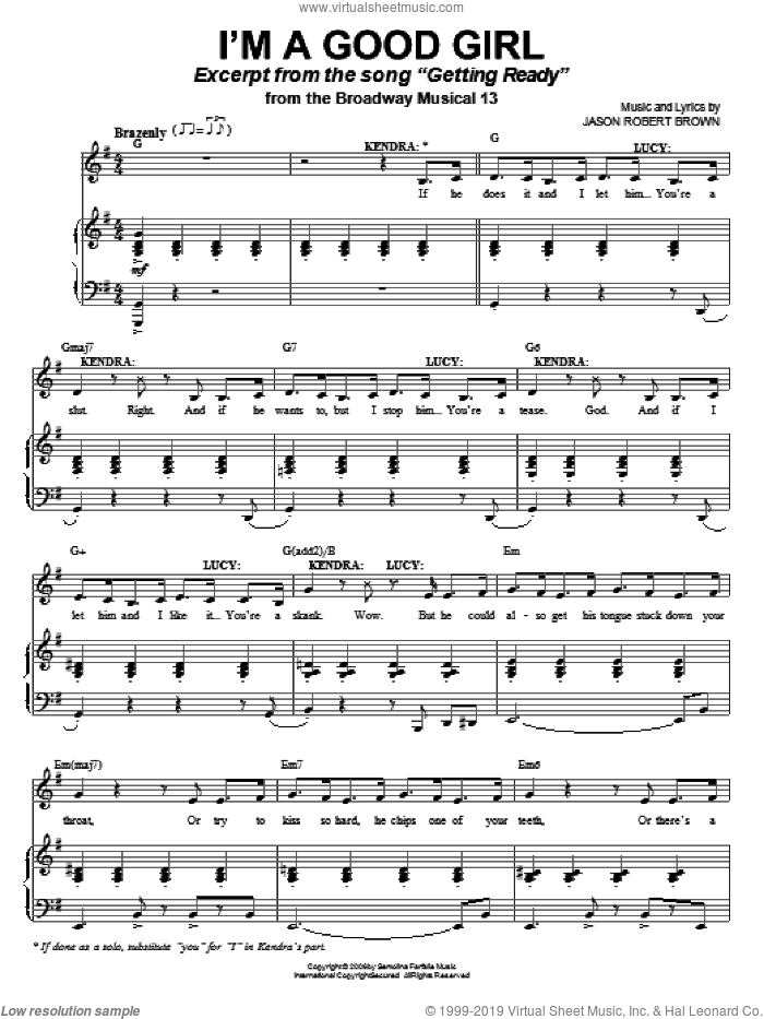 I'm A Good Girl sheet music for voice and piano by Jason Robert Brown and 13: The Musical, intermediate skill level