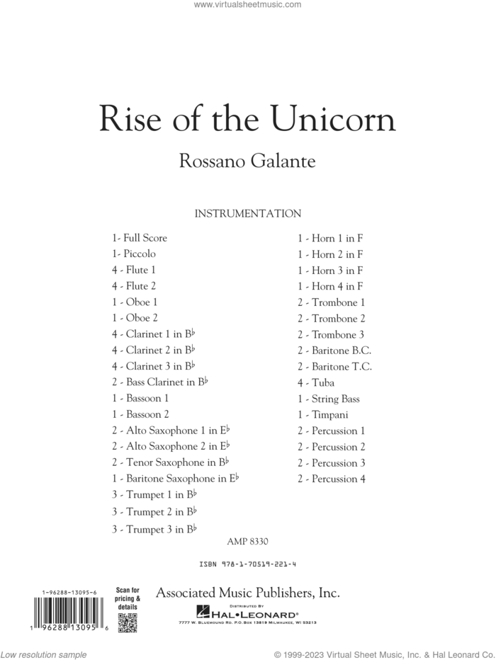 Rise of the Unicorn (COMPLETE) sheet music for concert band by Rossano Galante, intermediate skill level