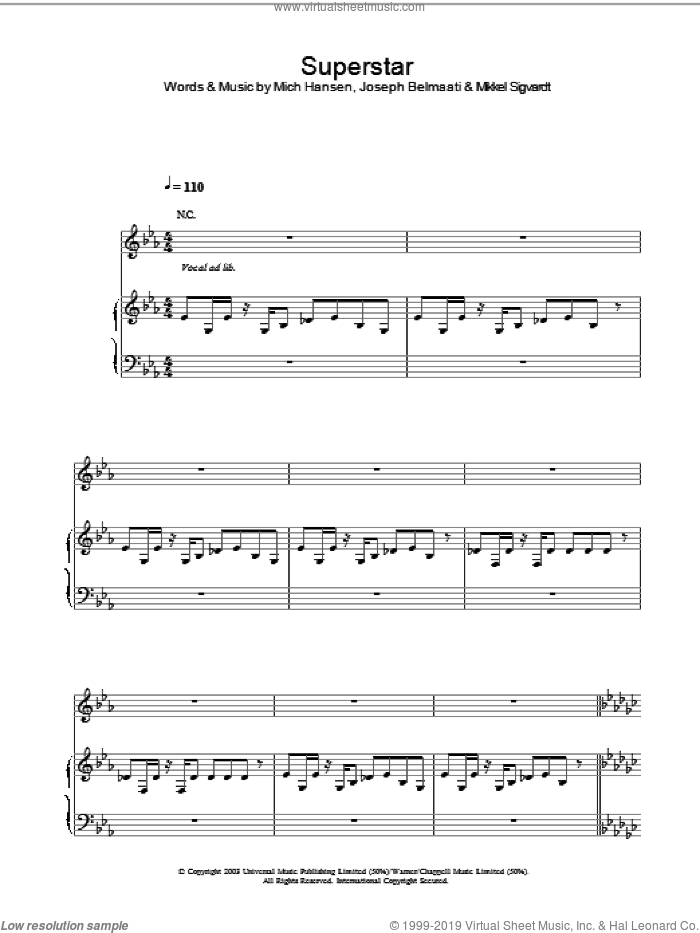 Superstar sheet music for voice, piano or guitar by Jamelia, intermediate skill level