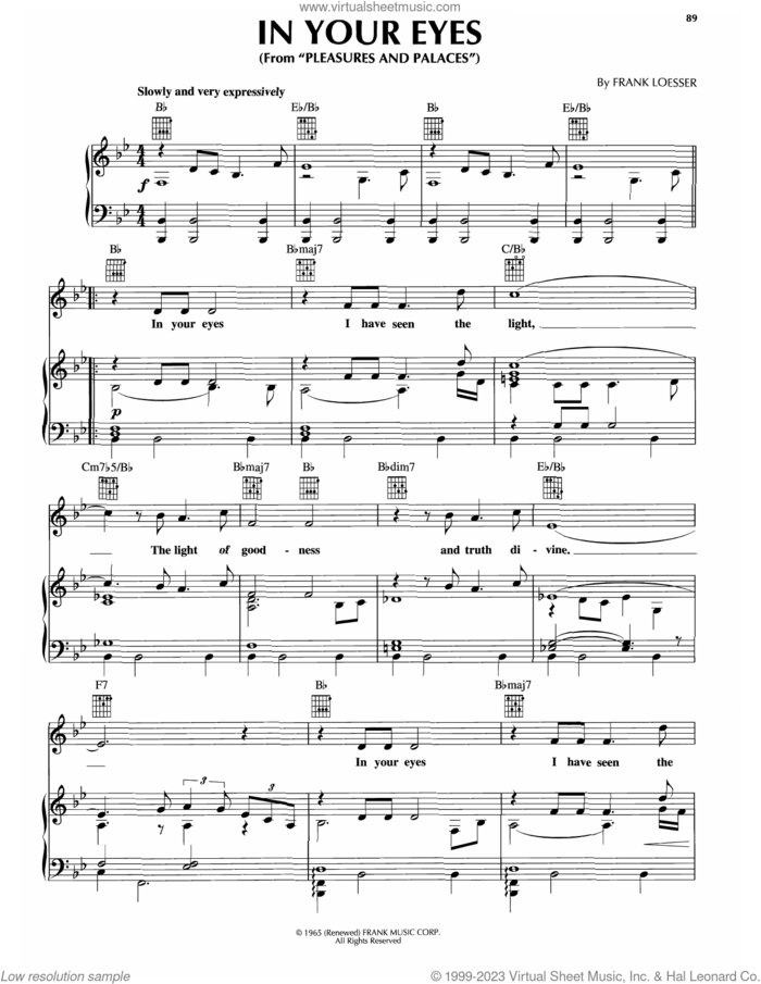 In Your Eyes (from Pleasures And Palaces) sheet music for voice, piano or guitar by Frank Loesser, intermediate skill level