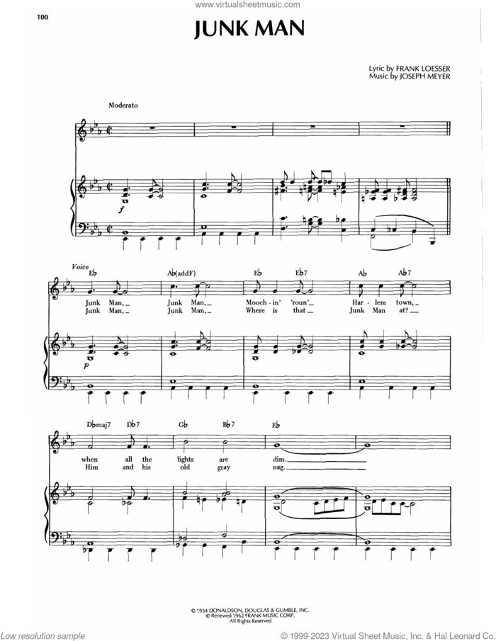 Junk Man sheet music for voice, piano or guitar by Frank Loesser and Joseph Meyer, intermediate skill level