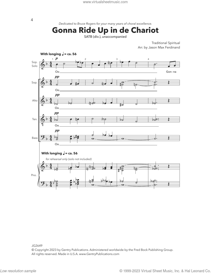 Gonna Ride Up In De Chariot sheet music for choir (SATB Divisi) by Jason Max Ferdinand, intermediate skill level