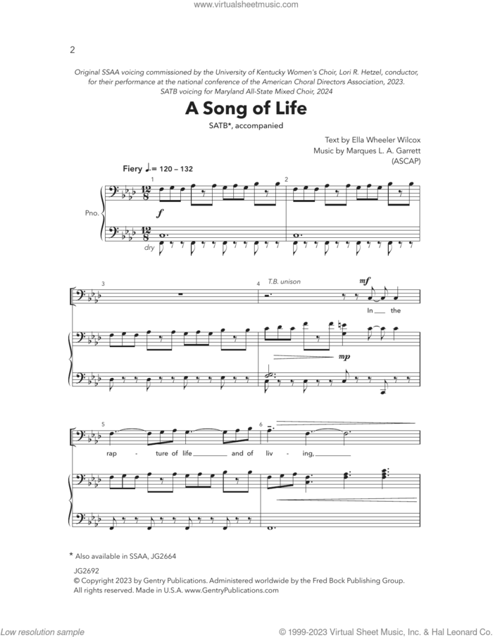 A Song Of Life sheet music for choir (SATB: soprano, alto, tenor, bass) by Marques L.A. Garrett, intermediate skill level