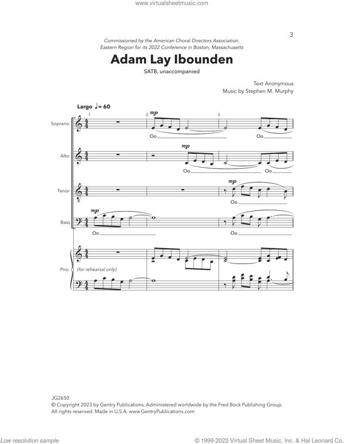 Adam Lay Ibounden sheet music for choir (SATB: soprano, alto, tenor, bass) by Stephen Murphy, intermediate skill level