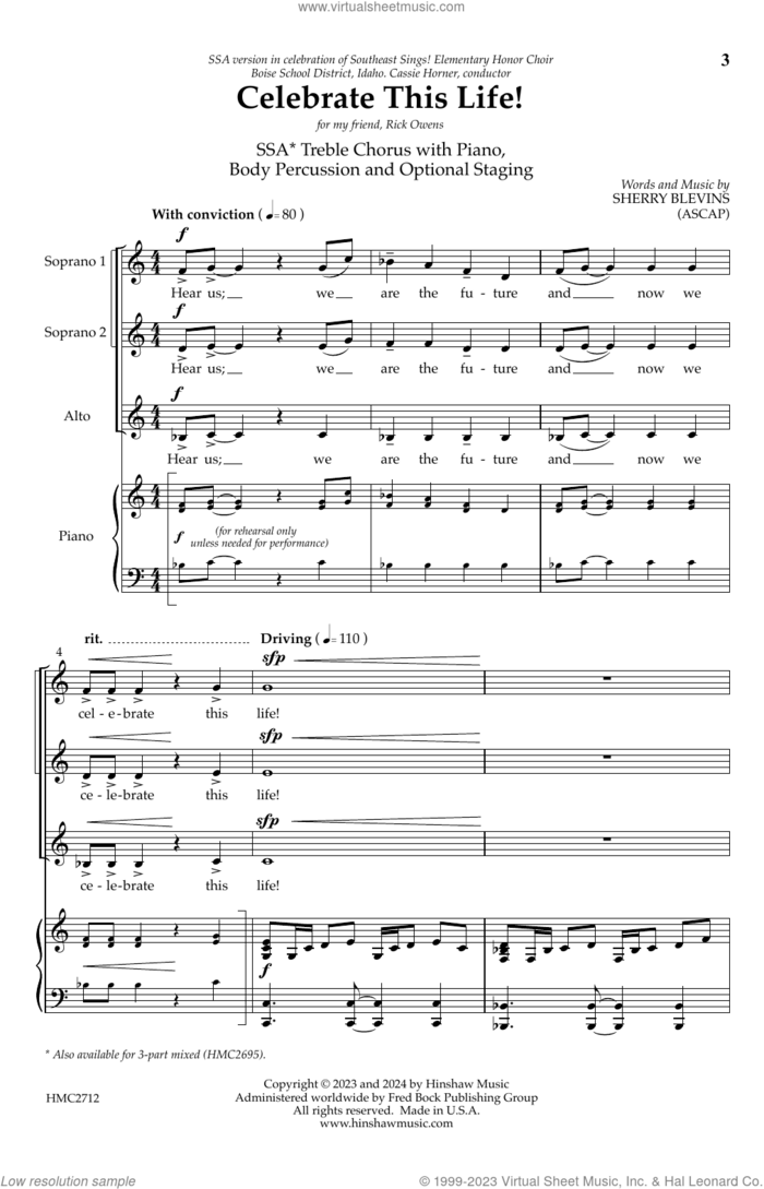 Celebrate This Life! sheet music for choir (SATB: soprano, alto, tenor, bass) by Sherry Blevins, intermediate skill level
