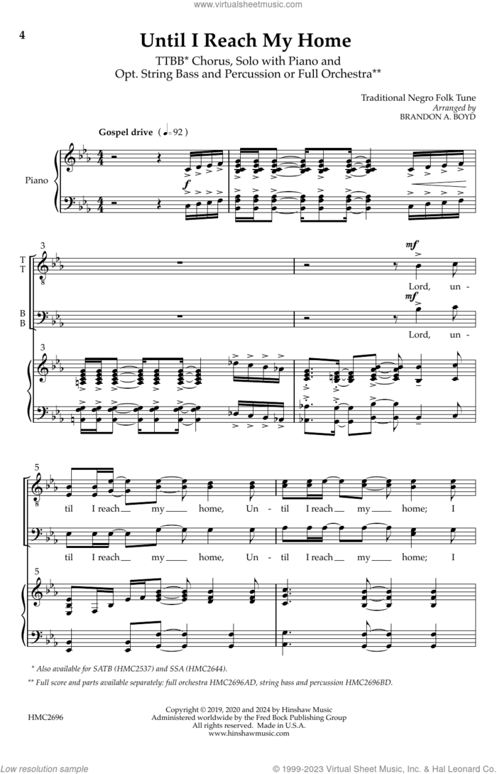 Until I Reach My Home sheet music for choir (TTBB: tenor, bass) by Brandon A. Boyd, intermediate skill level