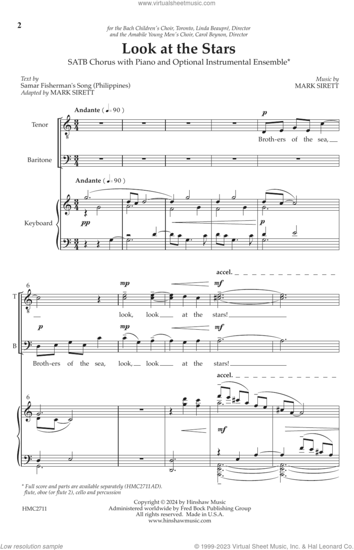 Look At The Stars sheet music for choir (SATB: soprano, alto, tenor, bass) by Mark Sirett, intermediate skill level