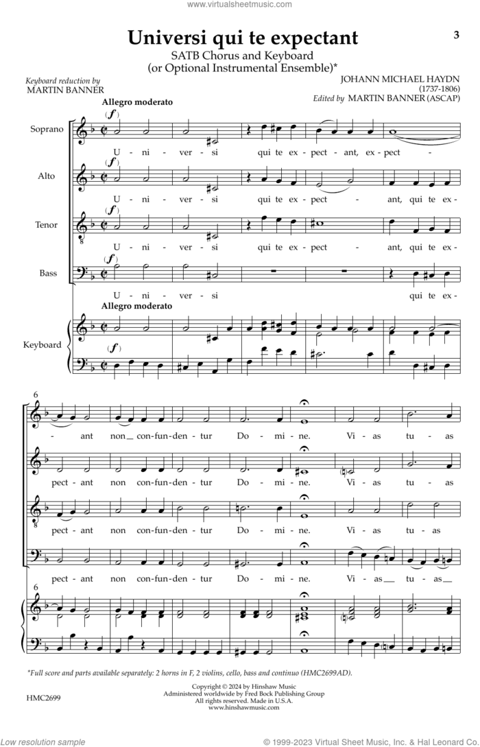 Universi Qui Te Expectant sheet music for choir (SATB: soprano, alto, tenor, bass) by Johann Michael Hayden and Martin Banner, classical score, intermediate skill level