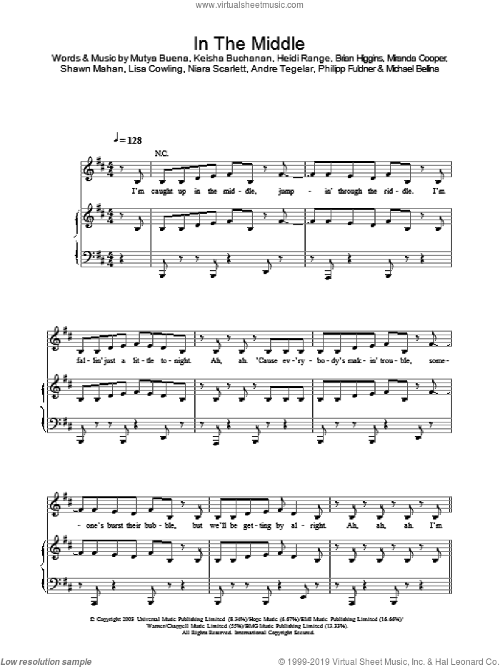 In The Middle sheet music for voice, piano or guitar by Sugababes, intermediate skill level