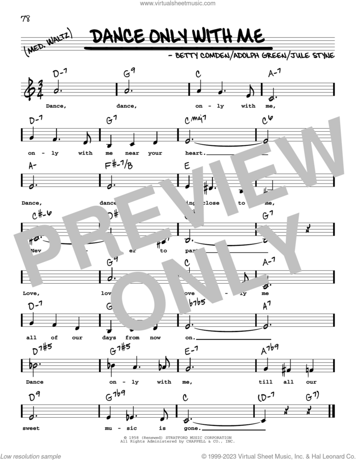 Dance Only With Me (Low Voice) sheet music for voice and other instruments (low voice) by Perry Como, Adolph Green, Betty Comden and Jule Styne, intermediate skill level