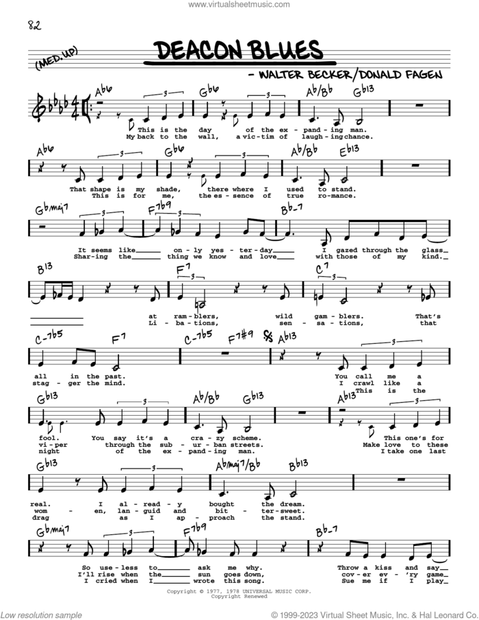 Deacon Blues (Low Voice) sheet music for voice and other instruments (low voice) by Steely Dan, Donald Fagen and Walter Becker, intermediate skill level