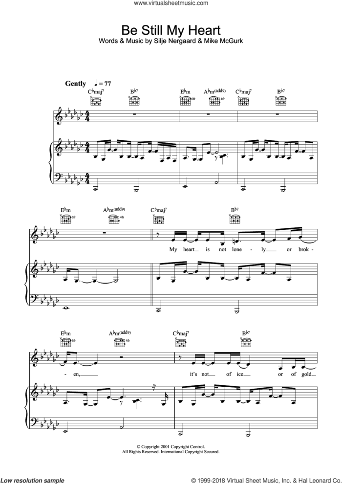 Be Still My Heart sheet music for voice, piano or guitar by Silje Nergaard and Mike McGurk, intermediate skill level