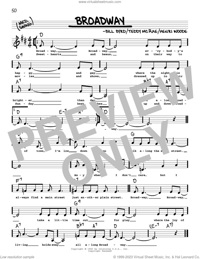 Broadway (Low Voice) sheet music for voice and other instruments (low voice) by Count Basie, Billy Byrd, Henri Woode and Teddy McRae, intermediate skill level