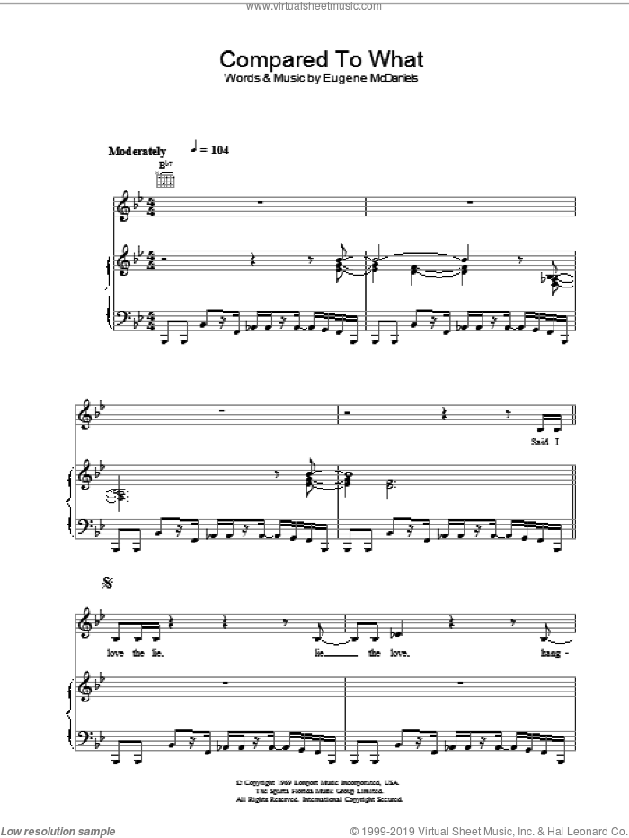 Compared To What sheet music for voice, piano or guitar by Roberta Flack, intermediate skill level