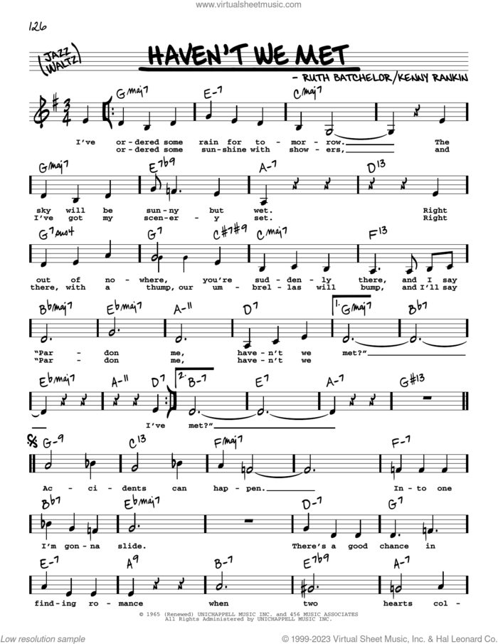 Haven't We Met (Low Voice) sheet music for voice and other instruments (low voice) by Mel Torme, Kenny Rankin and Ruth Batchelor, intermediate skill level