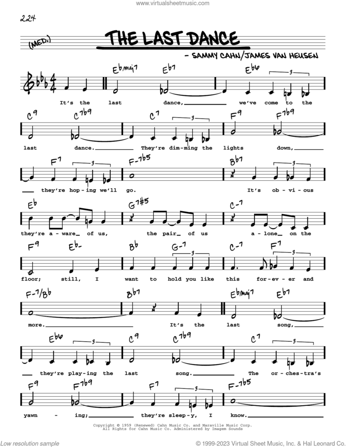 The Last Dance (Low Voice) sheet music for voice and other instruments (low voice) by Frank Sinatra, Jimmy Van Heusen and Sammy Cahn, intermediate skill level
