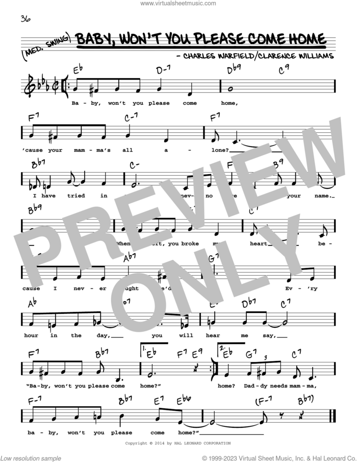 Baby, Won't You Please Come Home (Low Voice) sheet music for voice and other instruments (low voice) by Bessie Smith, Charles Warfield and Clarence Williams, intermediate skill level