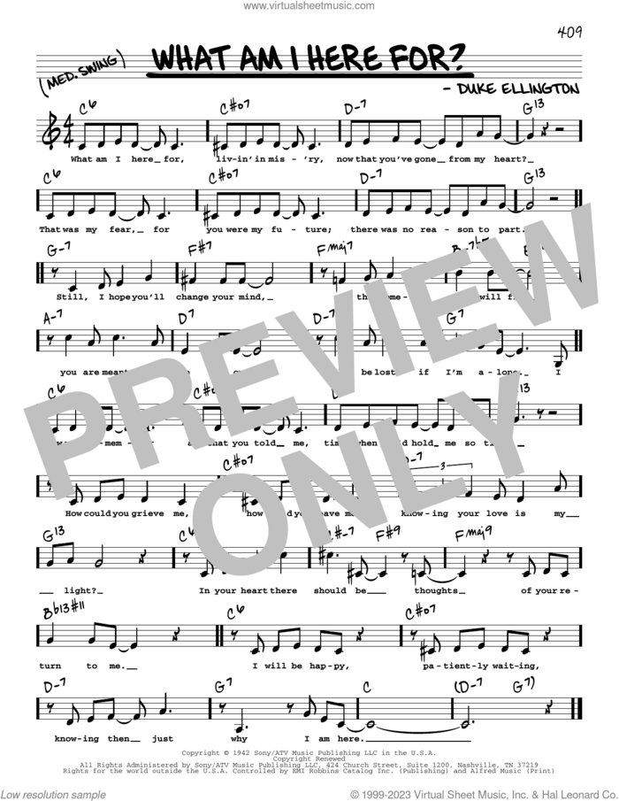 What Am I Here For? (Low Voice) sheet music for voice and other instruments (low voice) by Duke Ellington, intermediate skill level