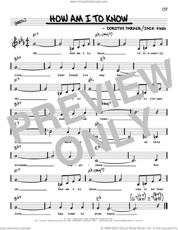 How Am I To Know (Low Voice) sheet music for voice and other instruments (low voice) by Tommy Dorsey & His Orchestra, Dorothy Parker and Jack King, intermediate skill level