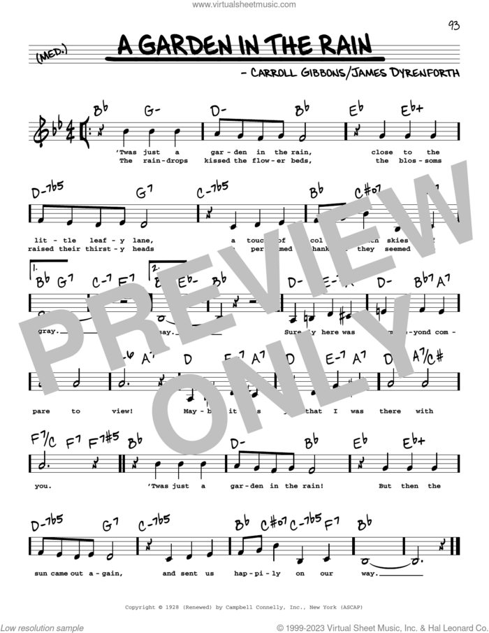 A Garden In The Rain (Low Voice) sheet music for voice and other instruments (low voice) by Carroll Gibbons and James Dyrenforth, intermediate skill level