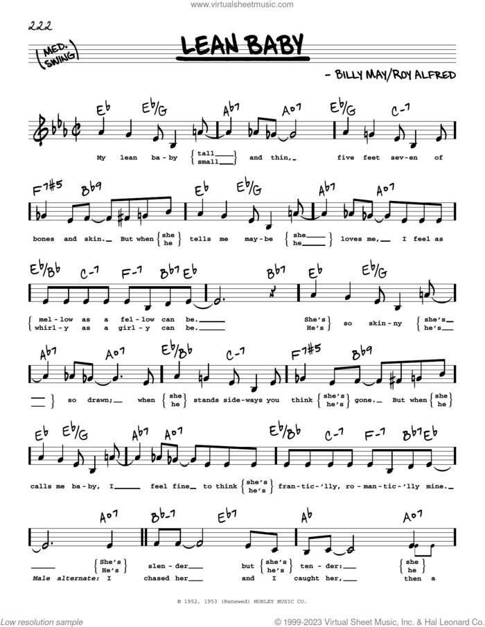 Lean Baby (Low Voice) sheet music for voice and other instruments (low voice) by Roy Alfred and Billy May, intermediate skill level