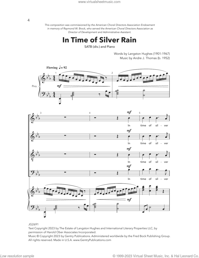 In Time Of Silver Rain sheet music for choir (SATB: soprano, alto, tenor, bass) by Andre Thomas and Langston Hughes, intermediate skill level