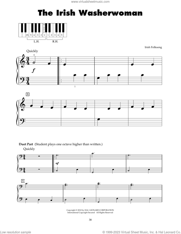 The Irish Washerwoman sheet music for piano solo (5-fingers), beginner piano (5-fingers)