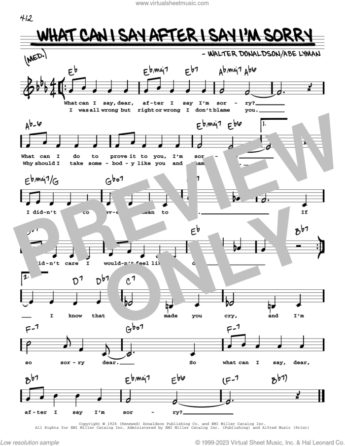 What Can I Say After I Say I'm Sorry (Low Voice) sheet music for voice and other instruments (low voice) by Walter Donaldson and Abe Lyman, intermediate skill level