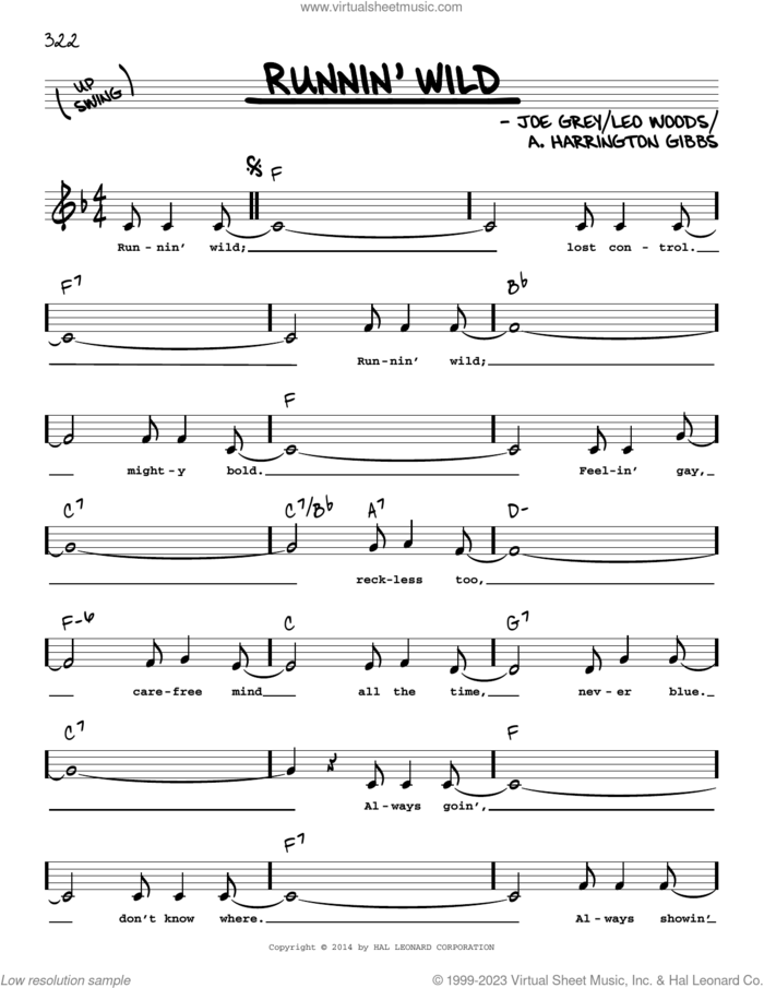 Runnin' Wild (Low Voice) sheet music for voice and other instruments (low voice) by A. Harrington Gibbs, Joe Grey and Leo Woods, intermediate skill level